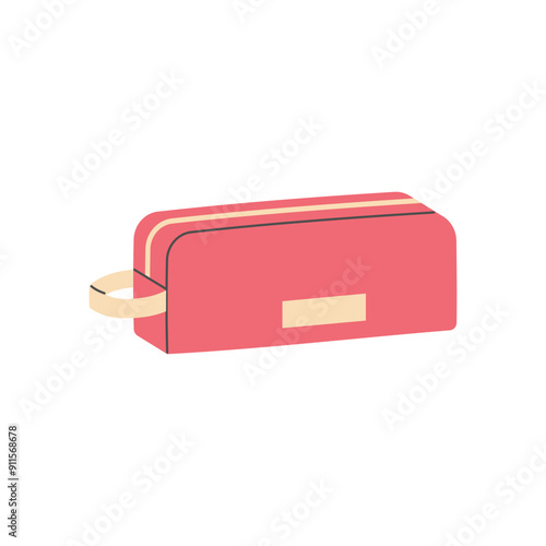 Hand drawn pink pencil case. Back to school, college, education concept. Isolated vector illustration