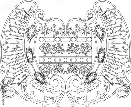 Sketch vector illustration silhouette design detail ornate ornament carving floral classic vintage ethnic roman greek
