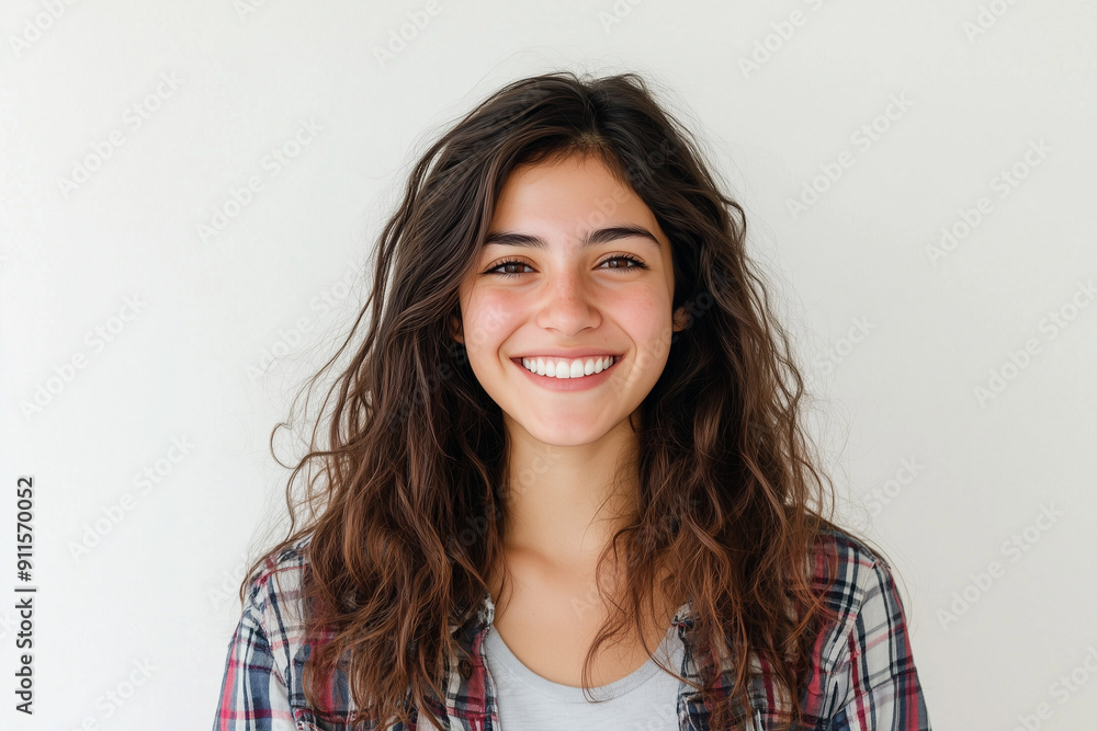 Portrait of young uruguayan woman, happy and smiling isolated on white background Portrait of young uruguayan woman, happy and smiling isolated on white background