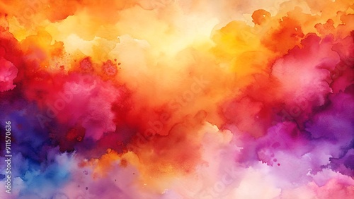 Abstract Symphony in Vibrant Hues: A Watercolor Tapestry of Orange, Purple, Red, and Pink Generative AI