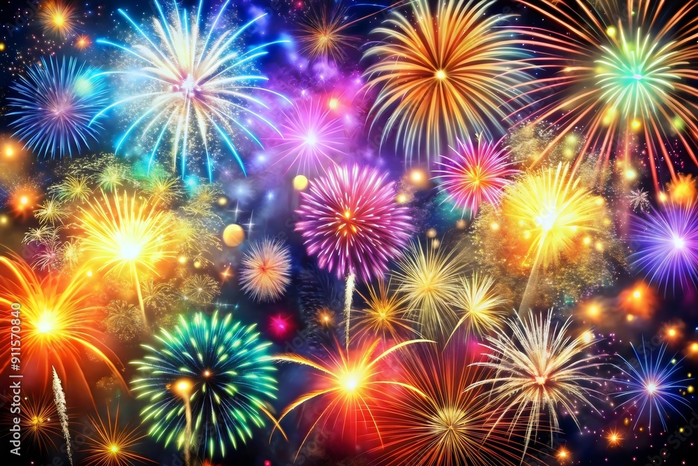 Fototapeta premium Colorful Fireworks Celebration Night Sky Bright Vibrant Explosions Lights Festive Display