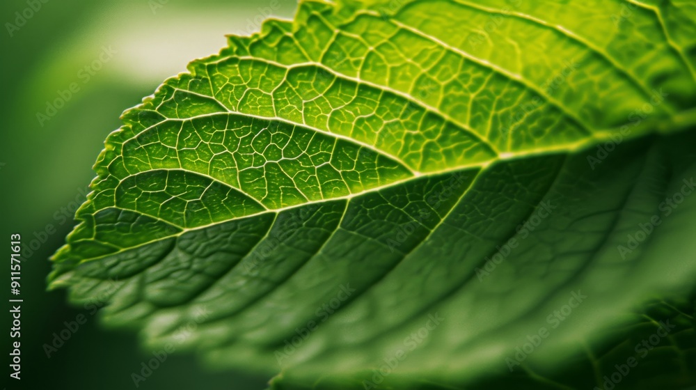 Detailed close-up shot of a green leaf Detailed close-up shot of a green leaf
