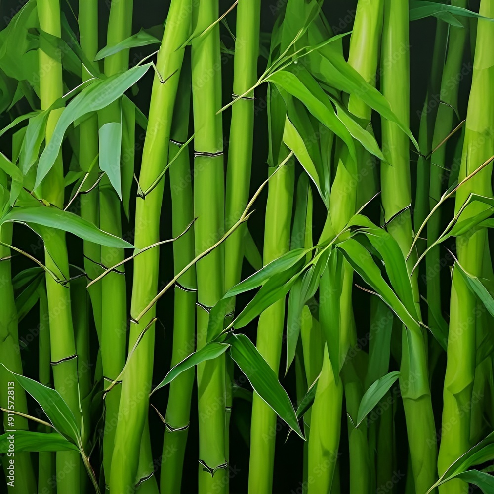 Fototapeta premium green-bamboo-stalks-and-leaves
