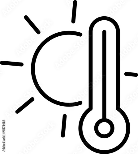 Thermometer with sun icon. Weather symbol. Linear style.