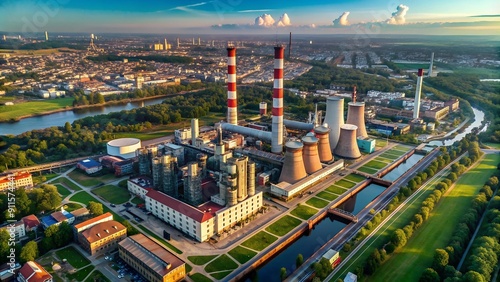 Wroc?aw's Energy Heart: A Drone's Perspective on the Combined Heat and Power Plant  AI Generated photo