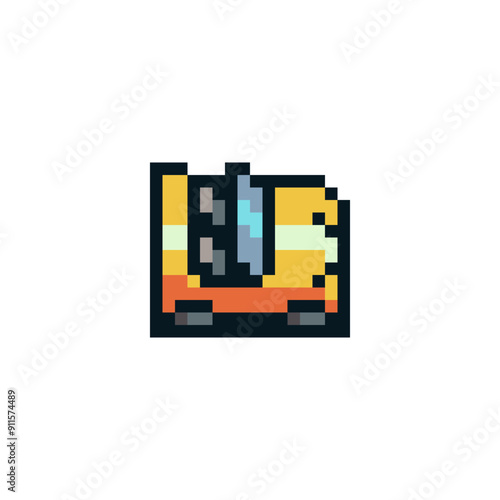 Car colorful cute cabriolet icon. Retro pixel art style. 8-bit. Game assets. Isolated abstract vector illustration.