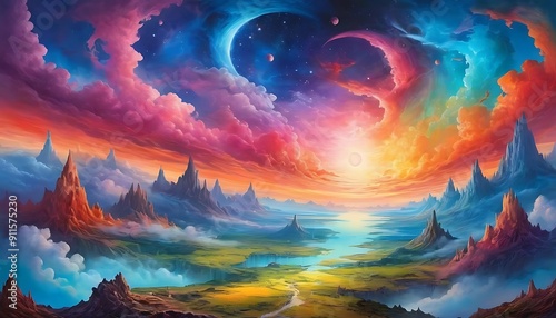 Way or stairs leading to the sky sunlight, way to the Heaven, Illustration, Landscape