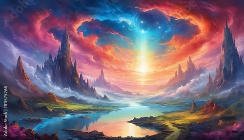Way or stairs leading to the sky sunlight, way to the Heaven, Illustration, Landscape