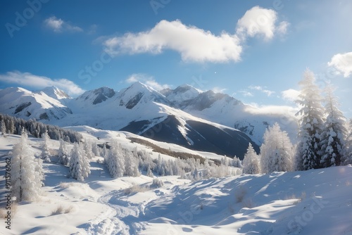 Wallpaper Mural View of a snowy mountain landscape in the sunlight, Damuls Vorarlberg Austria
 Torontodigital.ca