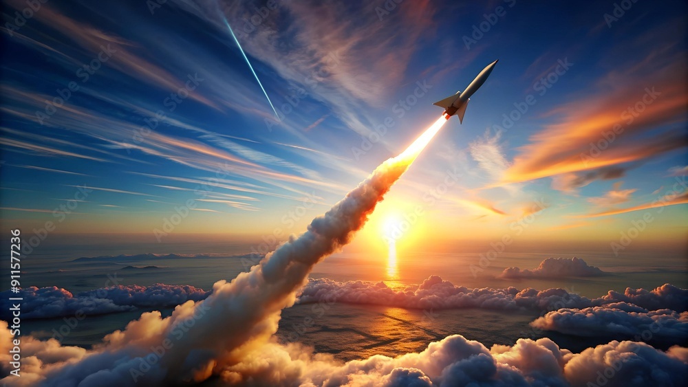 Fototapeta premium Hypersonic Missile Piercing the Night Sky Generative AI