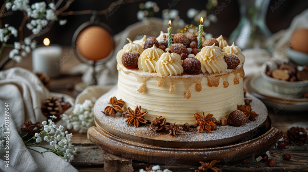 Elegant birthday cake with candles Elegant birthday cake with candles