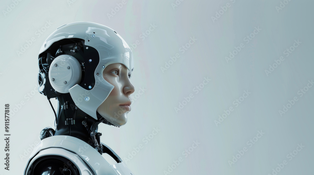 Modern female android with mechanical details on white background Modern female android with mechanical details on white background
