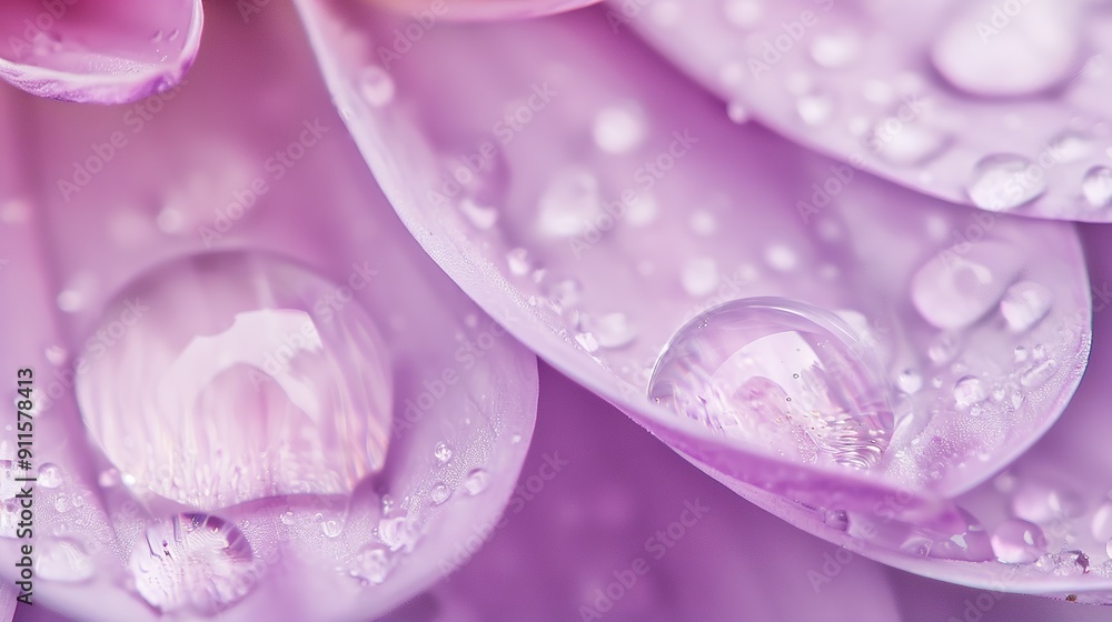 Obraz premium Close-Up Of Dew Drops On Delicate Purple Petals In Early Morning Light