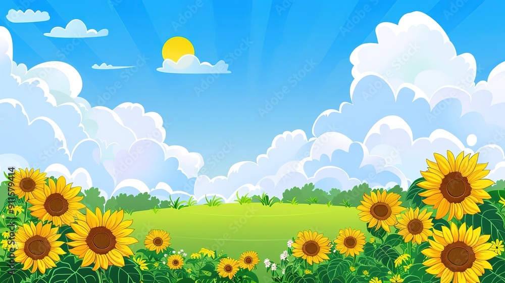 Bright Sunflowers Blooming Under a Clear Blue Sky on a Sunny Day Bright Sunflowers Blooming Under a Clear Blue Sky on a Sunny Day