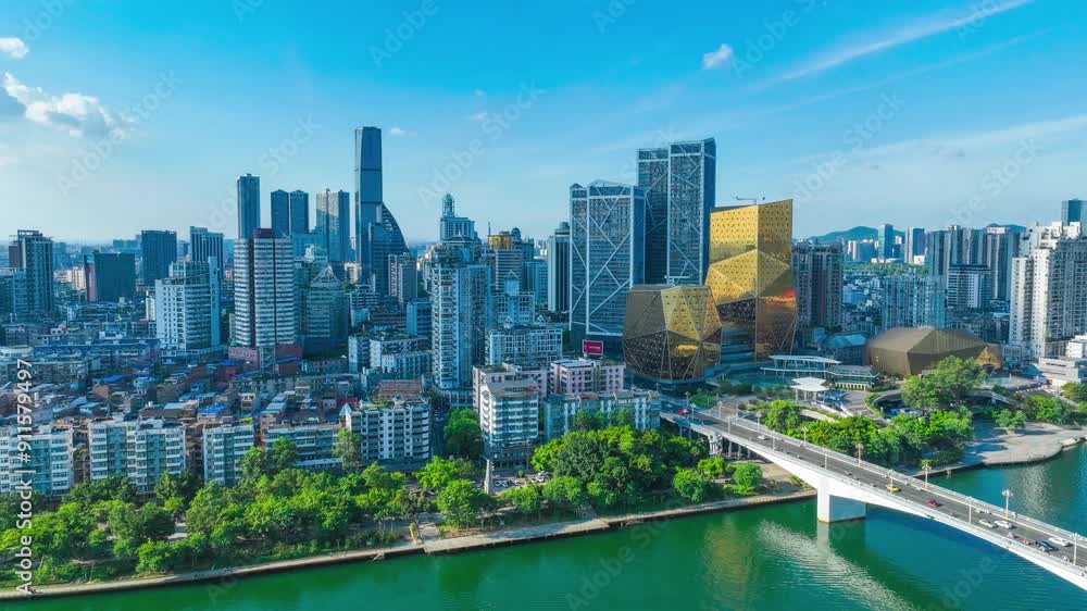 Time lapse of skyscrapers in the city center with blue sky and white clouds Time lapse of skyscrapers in the city center with blue sky and white clouds