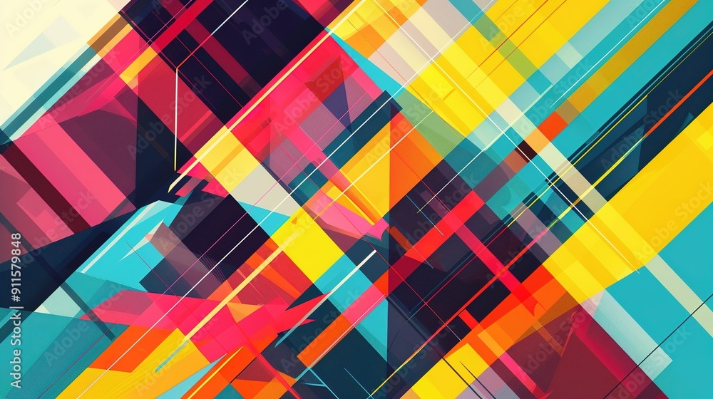 Vibrant Abstract Geometric Composition Featuring Bold Colors and Dynamic Lines in Modern Art Style Vibrant Abstract Geometric Composition Featuring Bold Colors and Dynamic Lines in Modern Art Style