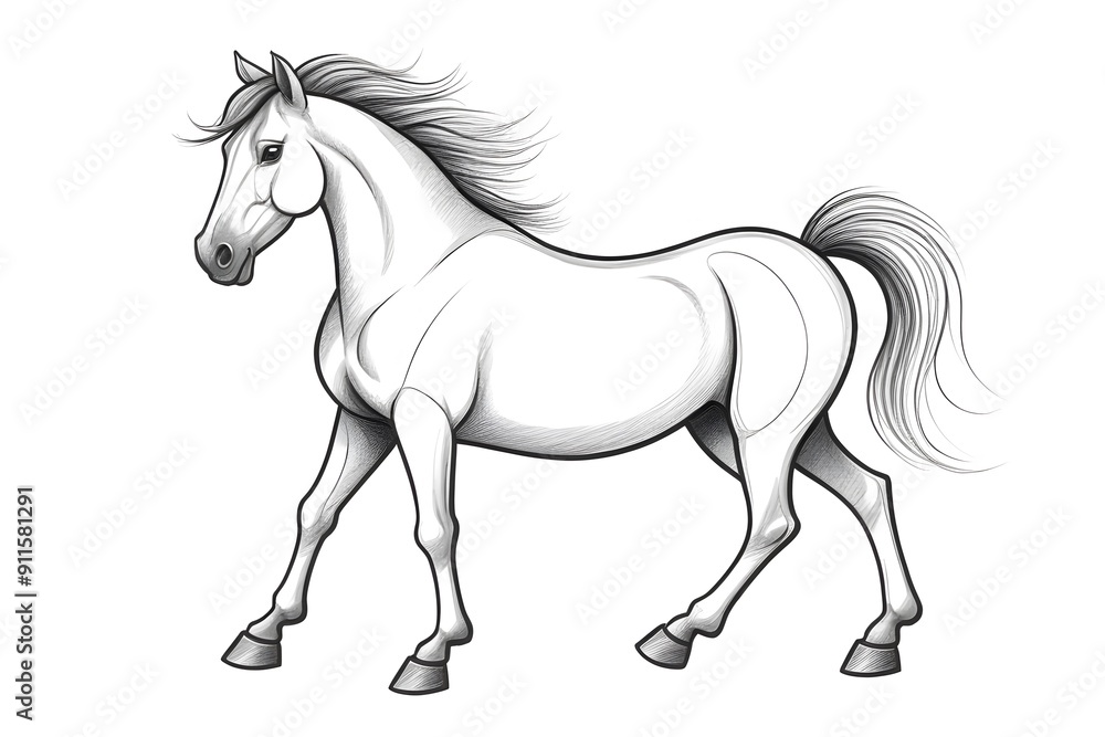 A Black and White Sketch of a Running Horse A Black and White Sketch of a Running Horse