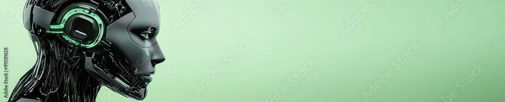 a cyborg head on green background a cyborg head on green background
