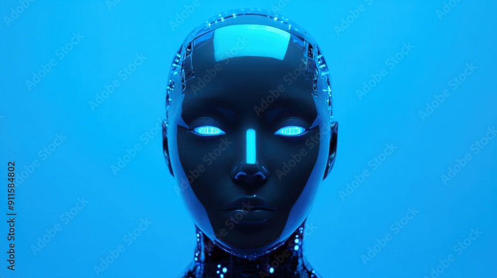 Futuristic blue head with glowing eyes Futuristic blue head with glowing eyes