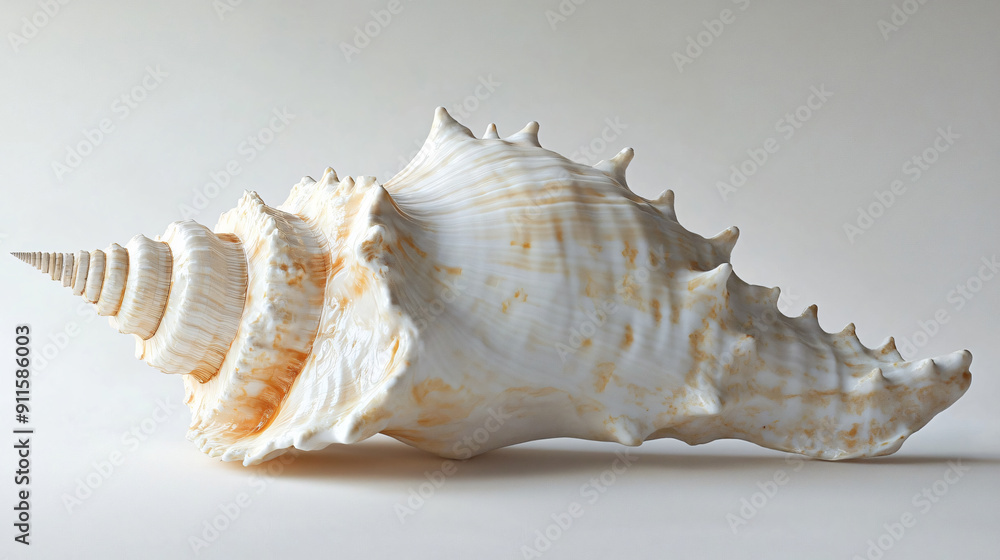 Serene Seashell: Detailed Patterns and Subtle Hues on White Background Serene Seashell: Detailed Patterns and Subtle Hues on White Background