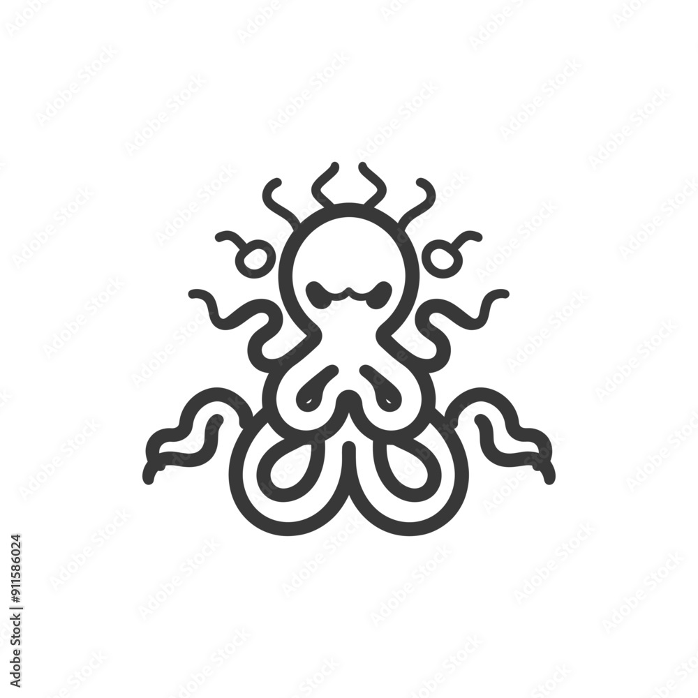 Line Art Illustration of a Cartoon Octopus with a Cute Face Line Art Illustration of a Cartoon Octopus with a Cute Face