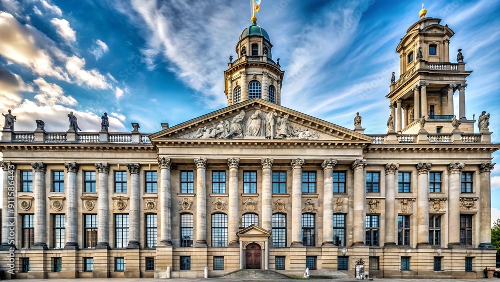 Obraz premium A Tapestry of Time: The Neoclassical Facade of the Old Town Hall, Berlin Generative AI