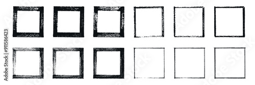 Chalk or crayon hand drawing frames set. Grunge rectangle and square shape. Vector stock illustration isolated on white background for design template social media files, print and photo materials