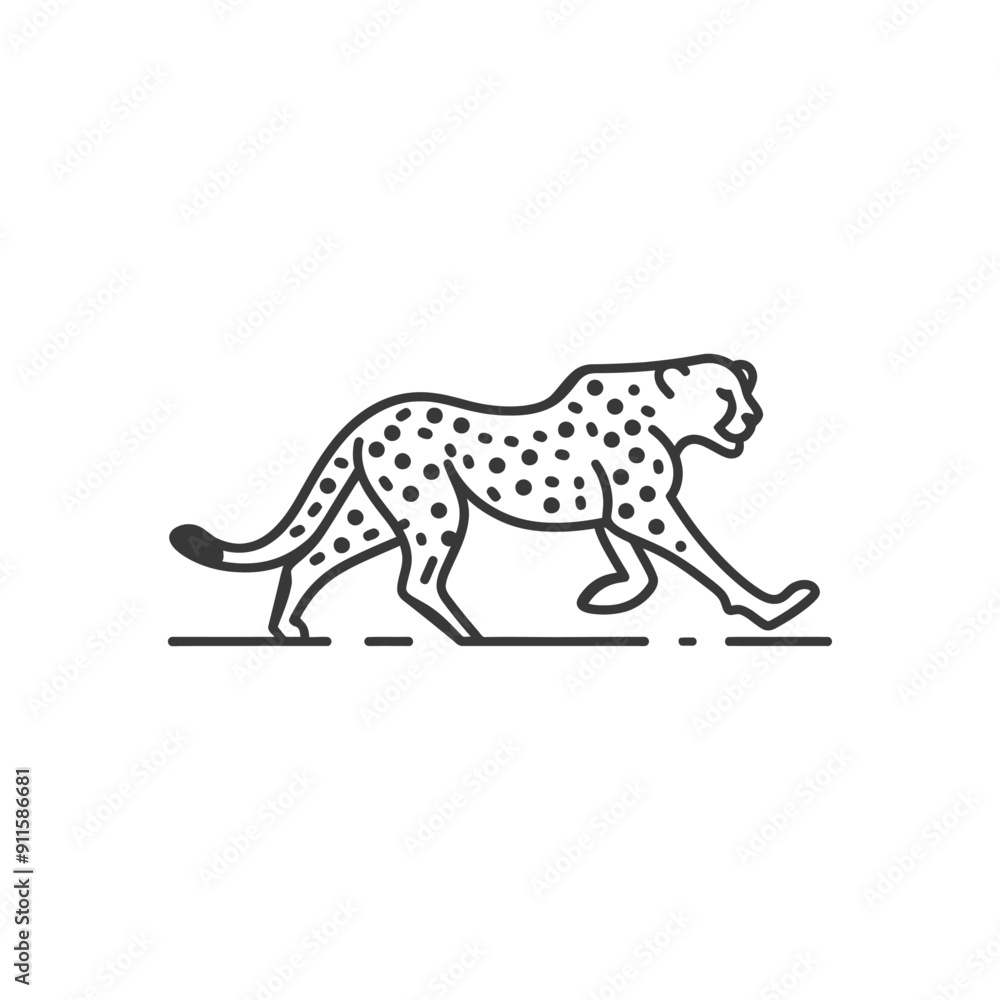 Line art illustration of a cheetah walking Line art illustration of a cheetah walking