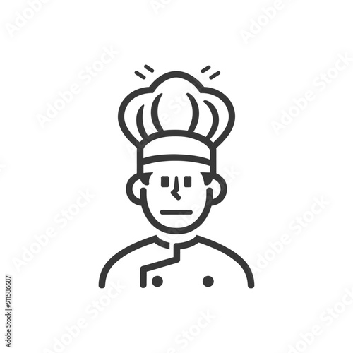 Line Art Illustration of a Chef Wearing a Hat