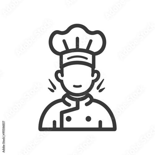 Line Art Illustration of a Chef Wearing a Hat