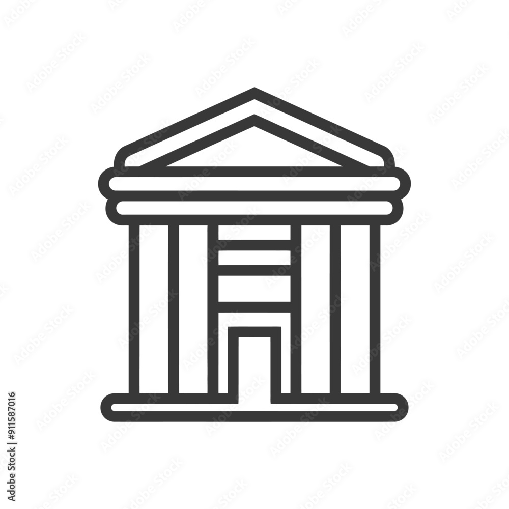 Line art illustration of a classical building with a triangular roof Line art illustration of a classical building with a triangular roof