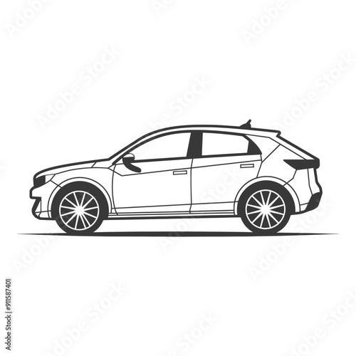 Side View Line Drawing of a Modern SUV