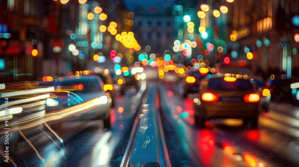 Energetic urban cityscape with blurred motion of cars on a busy street at night Energetic urban cityscape with blurred motion of cars on a busy street at night