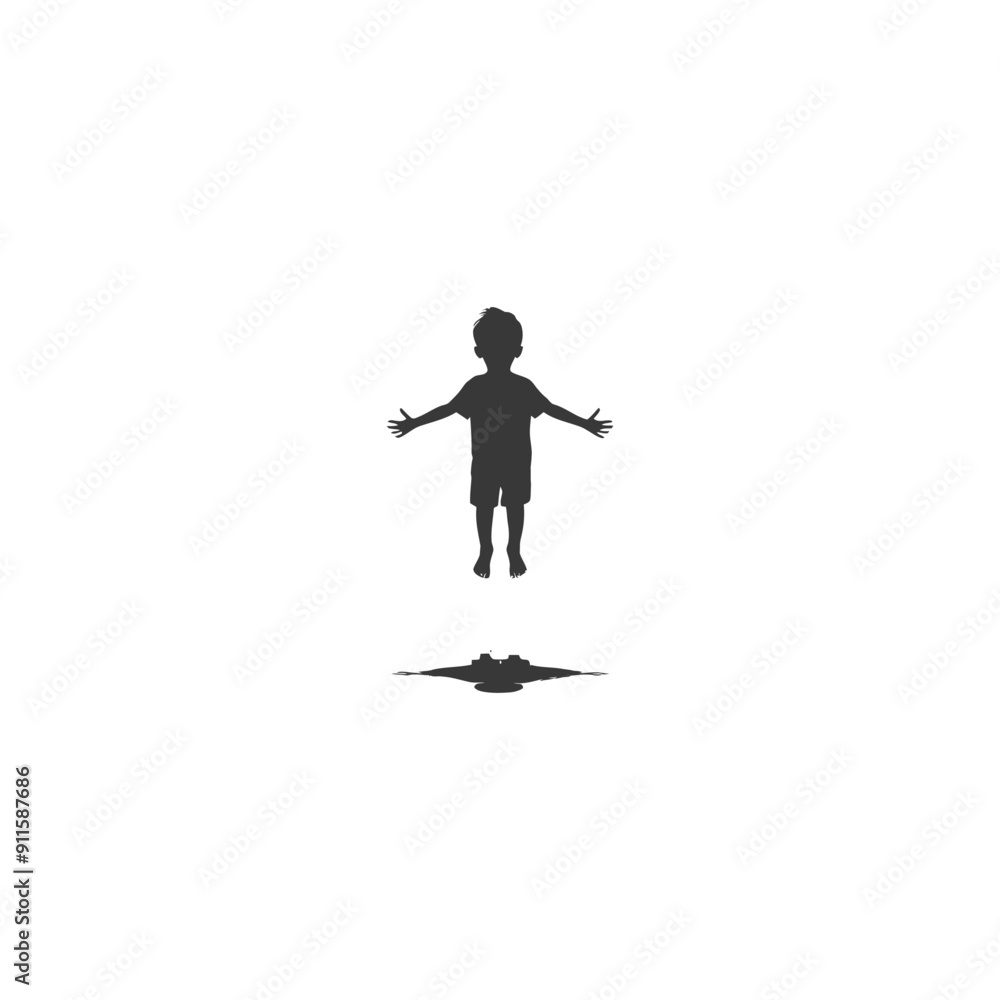 Silhouette of a boy jumping with outstretched arms Silhouette of a boy jumping with outstretched arms