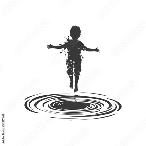 Silhouette of a Boy Diving into Ripples in Water