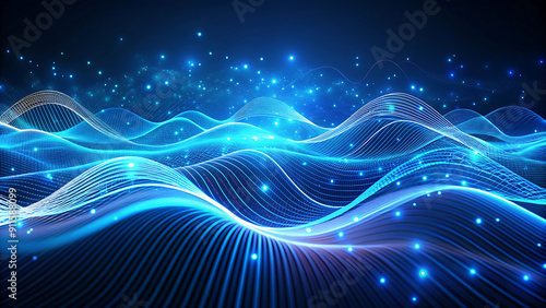 Wallpaper Mural "Stunning Blue Abstract Technology Data Waves: Holographic Style Visuals for High-Tech Design" generative ai Torontodigital.ca