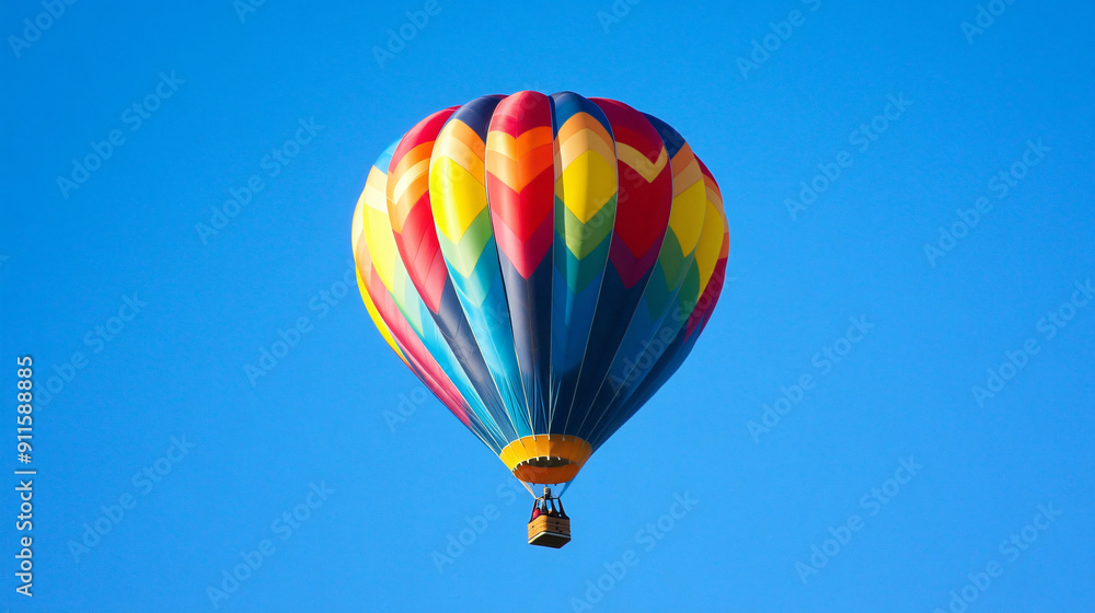 Obraz premium Serene Flight: Colorful Hot Air Balloon Soaring in Clear Blue Sky
