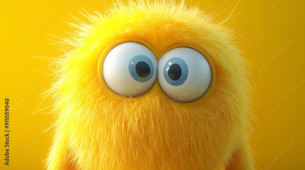 Obraz premium Cute yellow furry monster 3D cartoon character
