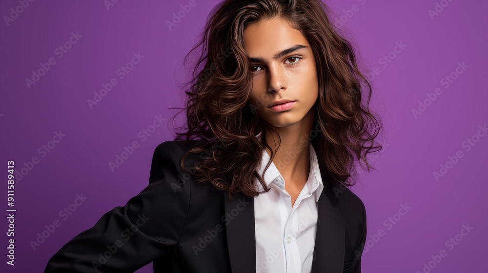 Happy cheerful young latino generation z. Smiling funny ethnic cool generation z teenage student with long hair, red background. Happy cheerful young latino generation z. Smiling funny ethnic cool generation z teenage student with long hair, red background.