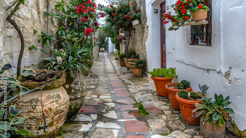 Obraz premium Charming narrow alley in Mediterranean coastal town 