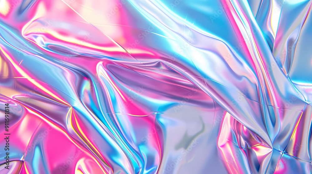 Fototapeta premium A holographic background with iridescent colors shifting between pink, blue, and silver, creating a futuristic and vibrant effect