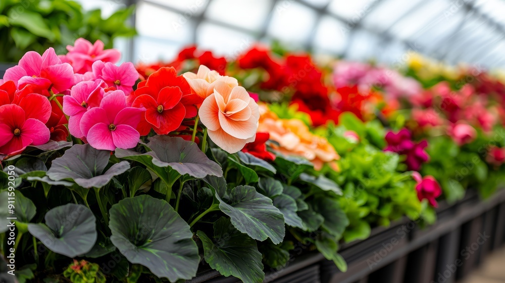 A detailed shot of a greenhouse with rows of young vegetable plants, ready for transplanting A detailed shot of a greenhouse with rows of young vegetable plants, ready for transplanting