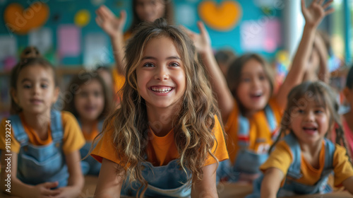 Первоклассники на первом уроке в школе.Back to school. Learning education development lessons for children. First-graders. Kindergarten. School education. Gaining knowledge. Lesson. Happiness. Joy.