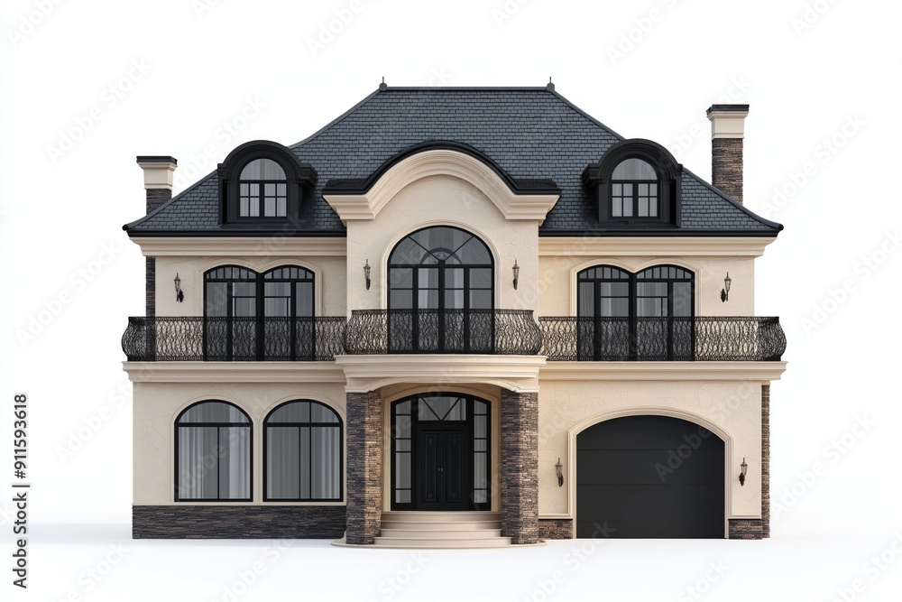 Front view of a luxury house isolated on a white background Front view of a luxury house isolated on a white background