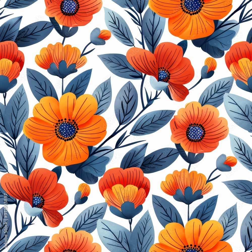 Feminine Seamless Pattern Featuring Vibrant Wildflowers and Leaves Feminine Seamless Pattern Featuring Vibrant Wildflowers and Leaves