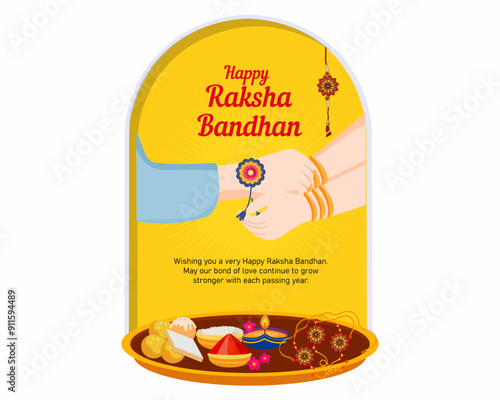  brother and sister celebrating Raksha Bandhan decorative puja thali plate with rakhi sweets earthen lamp