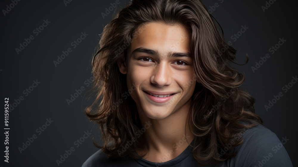 Happy cheerful young latino generation z. Smiling ethnic cool generation z teenage student, long hair, gray background. Happy cheerful young latino generation z. Smiling ethnic cool generation z teenage student, long hair, gray background.