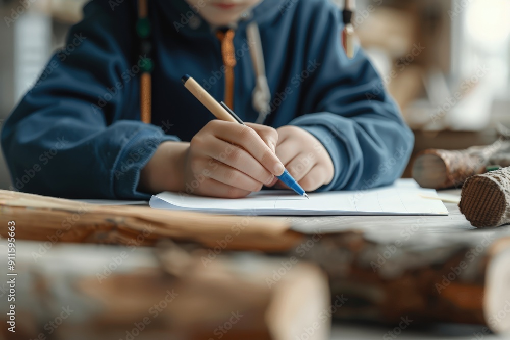 Pupils equipped with logs and ballpoint pens, Lively, Neutral tones, Digital painting, Highlighting school supplies and engagement Pupils equipped with logs and ballpoint pens, Lively, Neutral tones, Digital painting, Highlighting school supplies and engagement