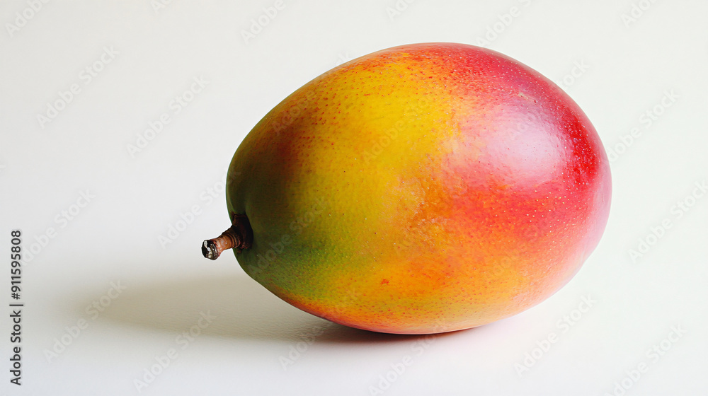 Vibrant Ripe Mango on White Surface with Delicate Fibers - Fresh Tropical Fruit Close-Up Vibrant Ripe Mango on White Surface with Delicate Fibers - Fresh Tropical Fruit Close-Up