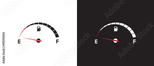 Modern Vehicle fuel digital indicator, Full and empty simple icon, Gas and fuel meter flat icon, Fuel pump nozzle symbol, Gasoline Tank vector illustration on black and white background. Eps10